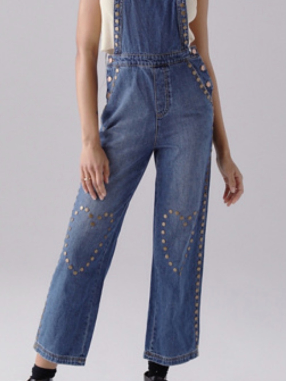 Urban Outfitters Blue Denim Studded Hearts On Fire Overalls Size Small